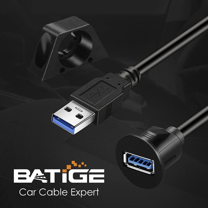 BATIGE Small USB 3.0 Male to Female AUX Flush Panel Mount Extension Cable for Car Truck Boat Motorcycle Dashboard 3ft - Image 3